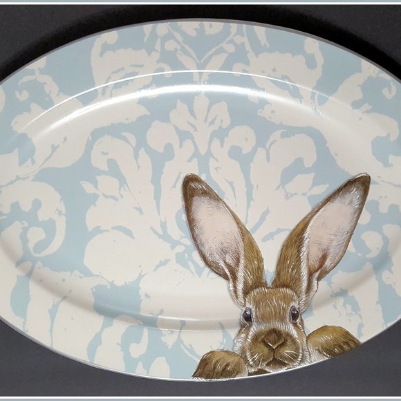 NEW RARE Williams Sonoma Damask Easter Bunny Serving Platter 18 " x 12 1/2" - Picture 1 of 2